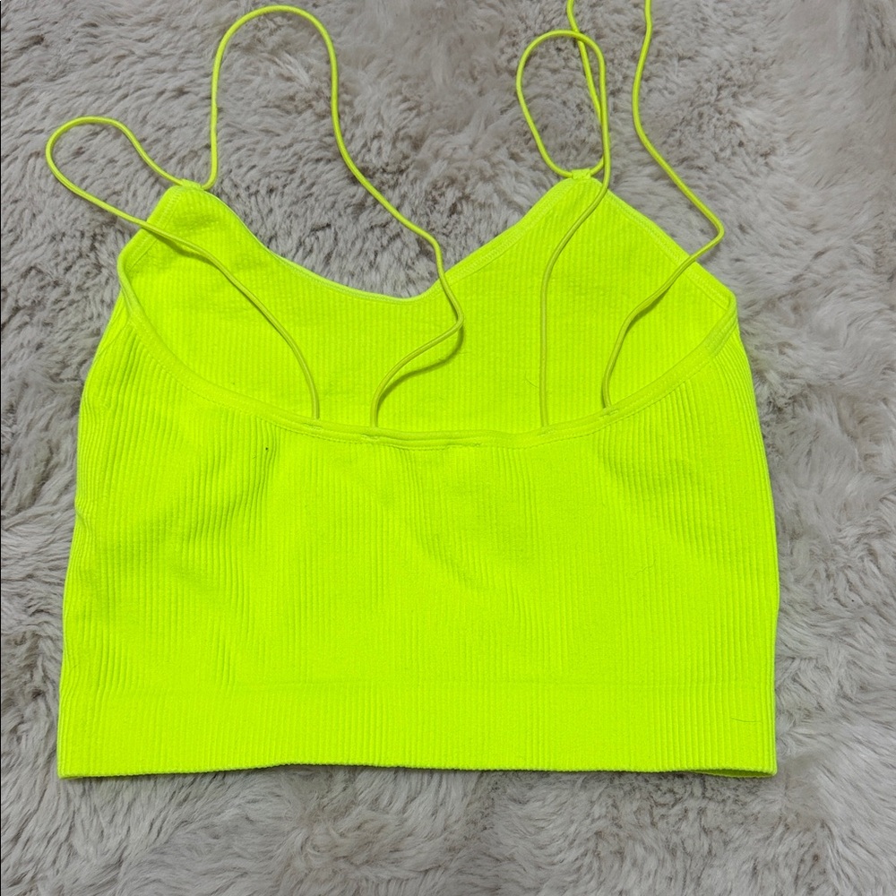 Neon Yellow Ribbed Spaghetti Strap Crop Cami - Picture 3 of 3